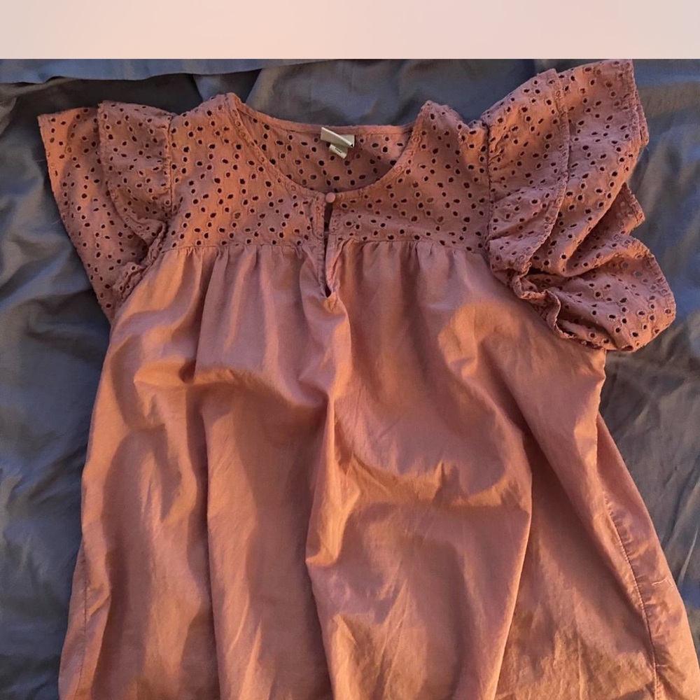 a new day Dusty Rose Eyelet Flutter Sleeve Blouse